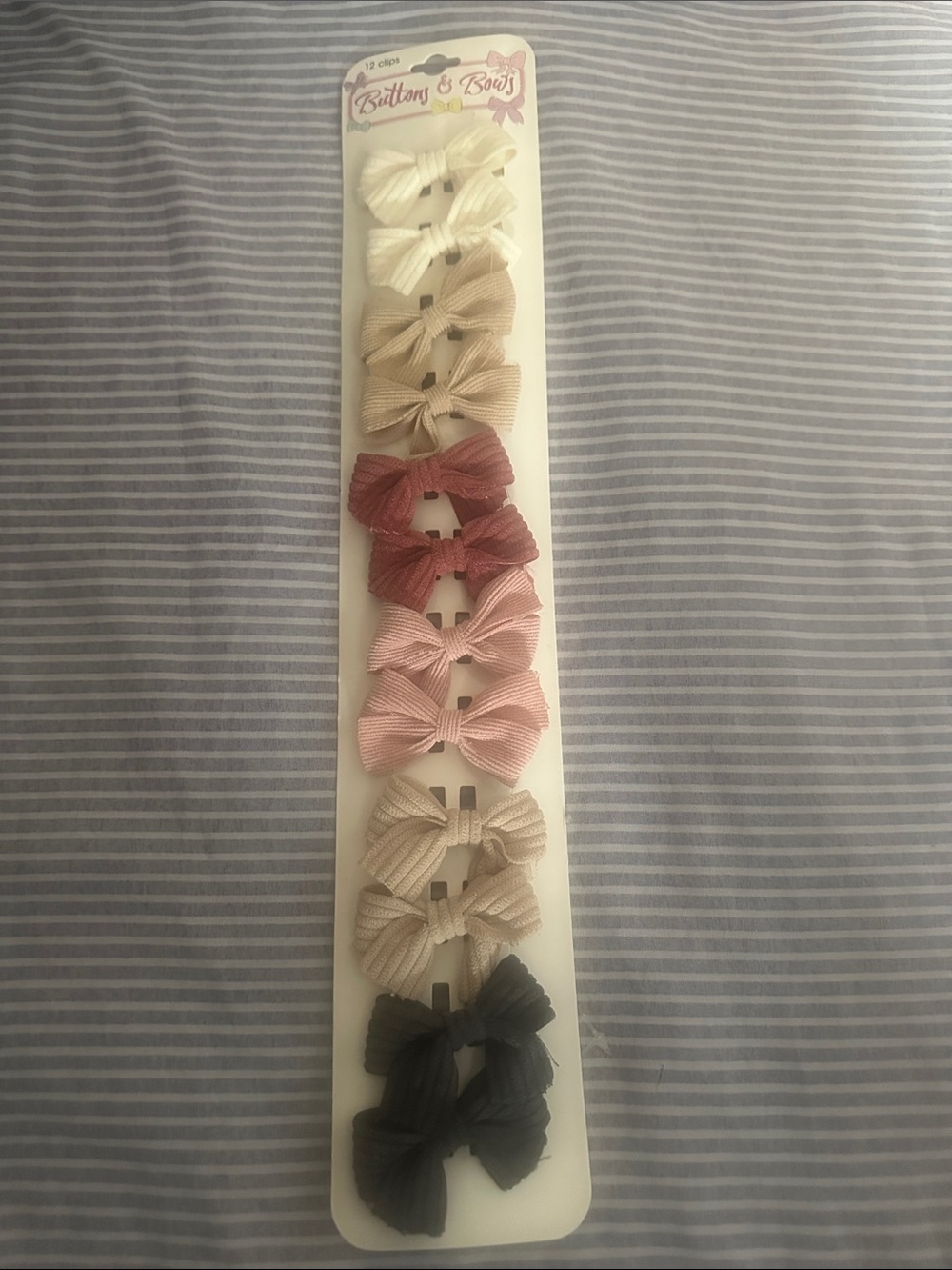 Buttons &Biws Neutral & Pink Ribbed Bow Clips Set